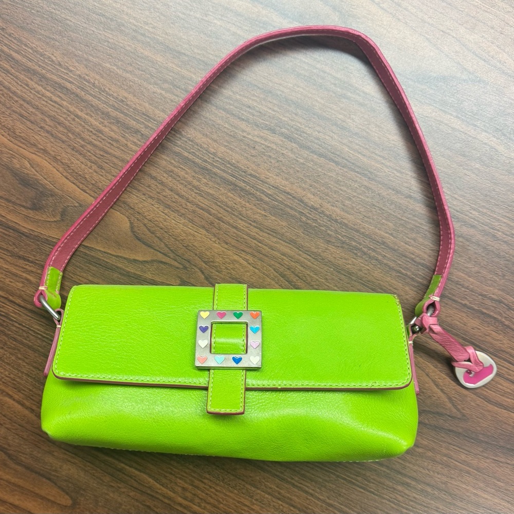 Dooney & Bourke Vintage Lime Green and Pink Y2K Leather Purse